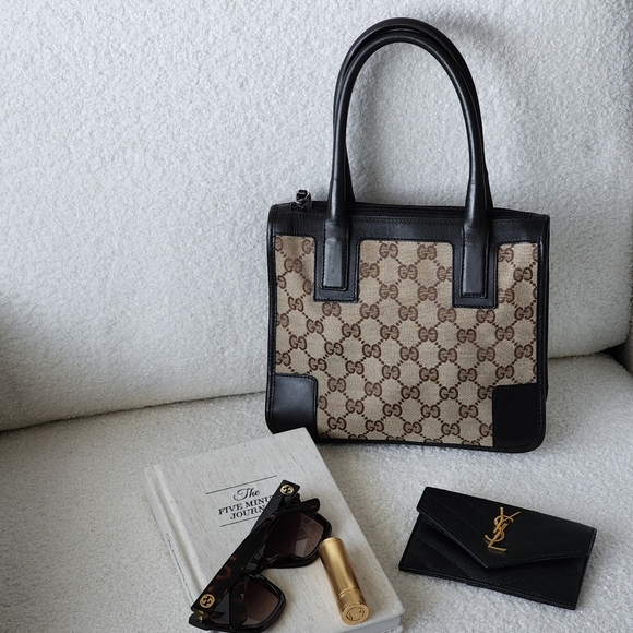 Gucci Handbags - Vintage Gucci GG Supreme Monogram Canvas Brown Leather Mini Zippered Tote Bag